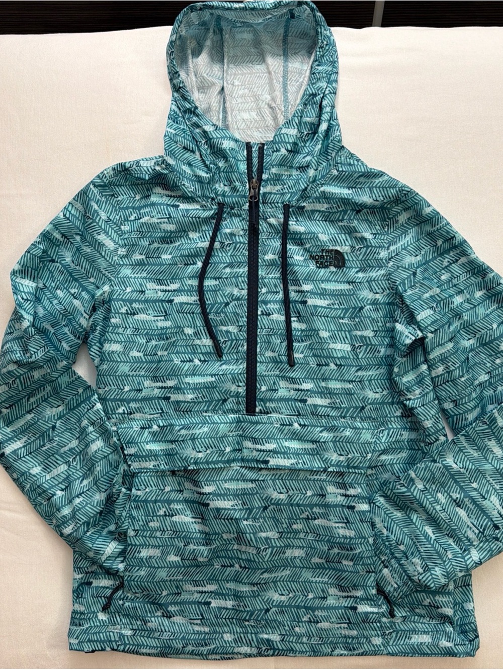 The North Face Black Logo Teal & Pink Patterned Hoodie Pullover